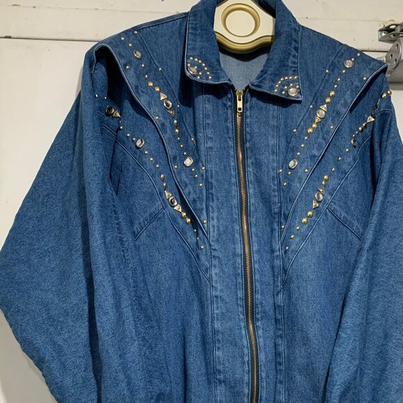 VINTAGE MASS PARIS NEW YORK STUDS DENIM JACKETS SIZE M - Picture 1 of 11